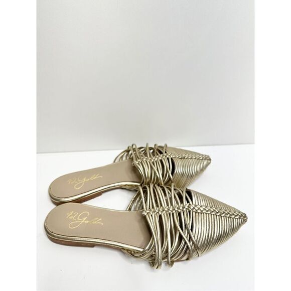 42 Gold Shoes Womens Size 5 Pointed Toe Metallic Leather Mules - Picture 6 of 13
